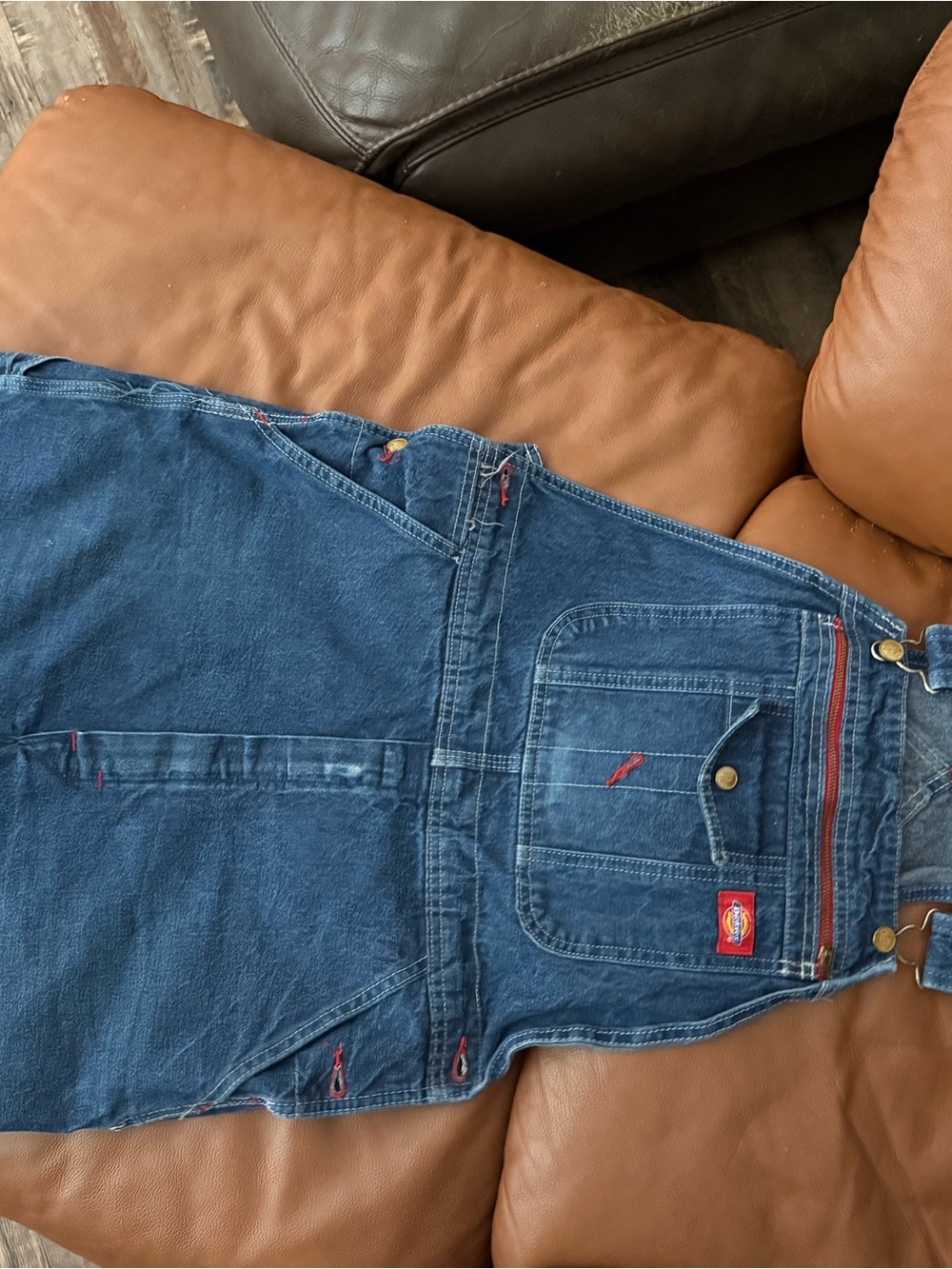 Dickies Denim Carpenter Overalls these are cut into shorts and embroidered